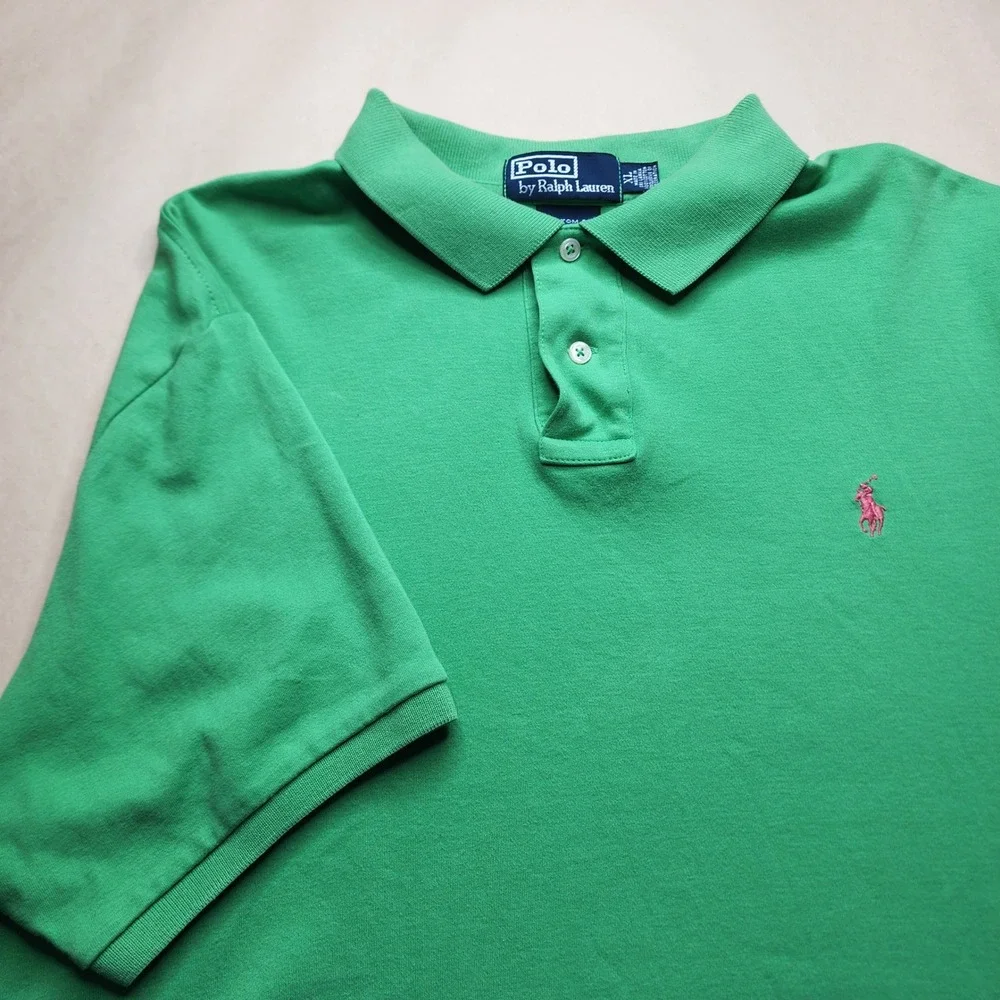 Polo Ralph‎ Lauren Mens XL Green Custom Fit Pink Pony Pique Short Sleeve Shirt